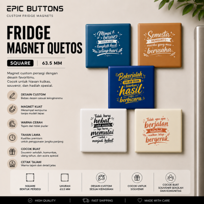 Fridge Magnet Quotes Square 63.5mm | Fridge Foto Magnet Quotes Logo Nama | Souvenir Ulang Tahun Wedding Event